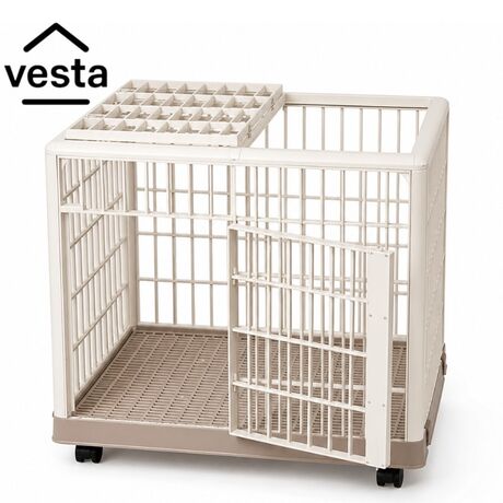 VESTA Κλουβί Περιορισμού και Περίφραξης Κατοικιδίου 96x66x74cm Πλαστικό ABS με Ρόδες 14.2kg PetCage 1 Large/Xlarge Μπεζ