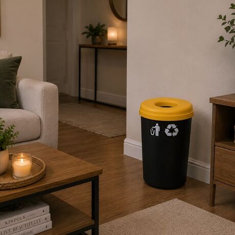 Κάδος Ανακύκλωσης 60lt Ø41x62.5cm 1.91kg Πλαστικός με Άνοιγμα Ø14cm στο Καπάκι Μαύρο-Κίτρινο Ελλάδας
