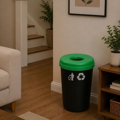 Κάδος Ανακύκλωσης 60lt Ø41x62.5cm 1.91kg Πλαστικός με Άνοιγμα Ø14cm στο Καπάκι Μαύρο-Πράσινο Ελλάδας