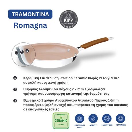 TRAMONTINA Σετ Μαγειρικών Σκευών Romagna 4 Τεμαχίων με Εσωτερική Κεραμική Επίστρωση Ivory
