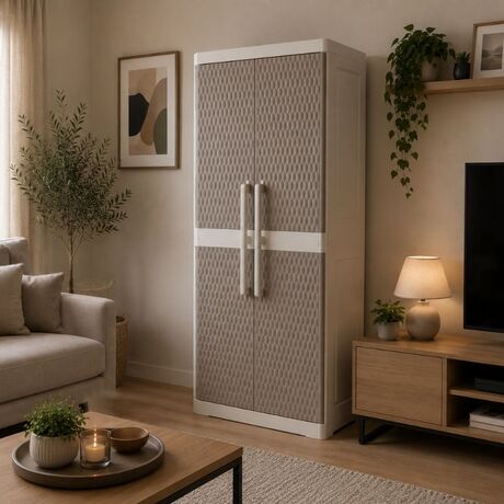 TOOMAX Ιταλίας Πλαστική Ντουλάπα 89x54x190cm 29kg με 4 Ρυθμιζόμενα Ράφια- 5 Χώρους MAX Αντοχή 220kg RATTAN XXL GREY/WARM GREY TUV/GS FASHION
