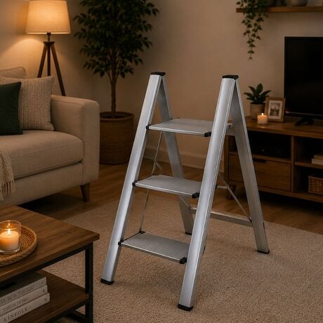 VESTA Σκαλοσκαμπό Αλουμινίου 39x69.7x85cm με 3 Σκαλιά MAX Αντοχή Βάρους 150kg Βάρος 2.7kg Ασημί