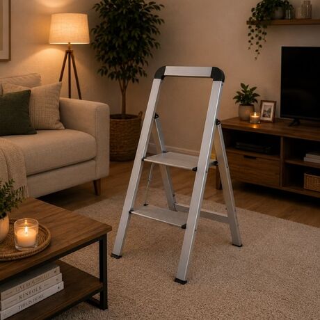 VESTA Σκαλοσκαμπό Αλουμινίου TIKO 39x52.6x86.6cm με 2 Σκαλιά MAX Αντοχή Βάρους 150kg Βάρος 2.4kg Ασημί