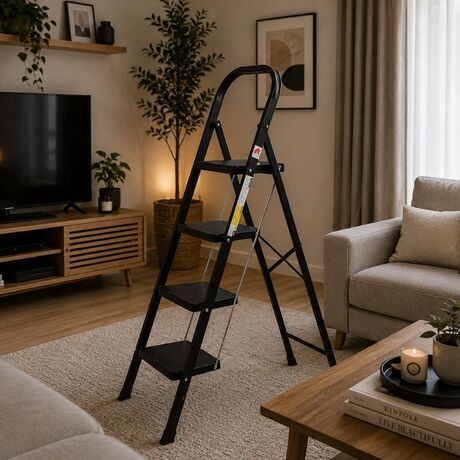 VESTA ΤΙΚΟ Σκαλοσκαμπό Μεταλλικό 45x90x126cm με 4 Σκαλιά MAX Αντοχή 150kg Βάρος 5.9kg Μαύρο