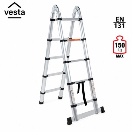 VESTA Διπλή Τηλεσκοπική Σκάλα 3.2m Αλουμινίου με 10 Σκαλιά Βάρος 11kg MAX Αντοχή 150kg EN131