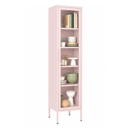 STEELEN COLOR Μεταλλική Ντουλάπα - Βιβλιοθήκη  50x35x190cm Πάχους 0.8mm Εσωτερικού Χώρου με Πόδια με Τζάμι Baby Pink
