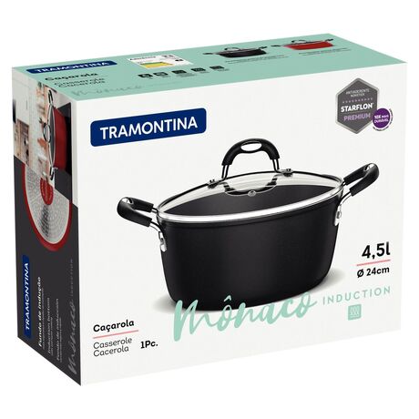TRAMONTINA Κατσαρόλα Monaco Induction Ø24 με Αντικολλητική Επίστρωση Starflon Premium - 4.5lt Μαύρη