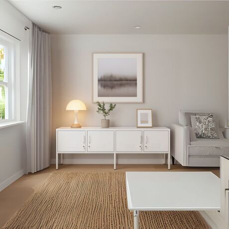 STEELEN COLOR Μεταλλικό Ντουλάπι -Έπιπλο Τηλεόρασης 160x45x55cm Πάχους 0.7mm Εσωτερικού Χώρου με Πόδια Cotton White