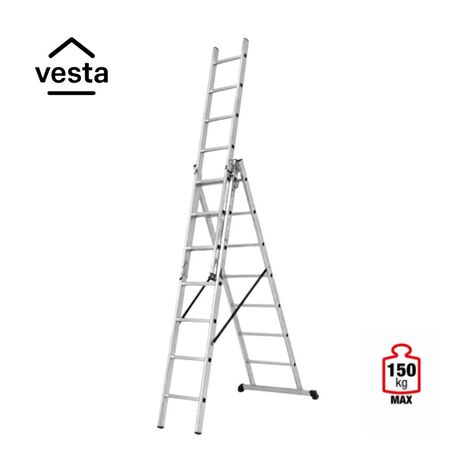 VESTA Σκάλα Αλουμινίου 3x7 Σκαλιά Επαγγελματική 4.22m Αναπτυσσόμενη Τριπλή με Βάση Στήριξης 10kg MAX Αντοχή 150kg