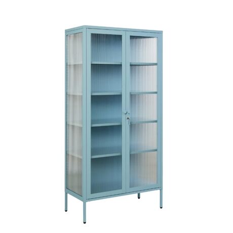 STEELEN COLOR Μεταλλική Ντουλάπα 90x55x190cm Πάχους 0.8mm Εσωτερικού Χώρου με Τζάμι και Πόδια Baby Blue