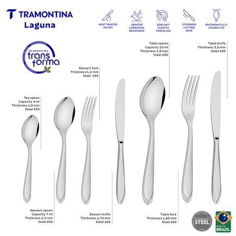 TRAMONTINA Laguna Σετ Μαχαιροπίρουνα 76 Τεμαχίων από Ανοξείδωτο Ατσάλι με Ξύλινη Κασετίνα